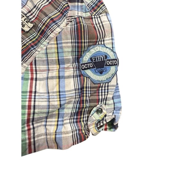 Rolling Paper Shirt Men’s Large Pearl Snap Plaid Patches Short Sleeve READ DESCR - Picture 4 of 10